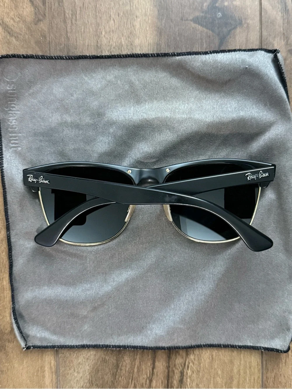 Ray-Ban Black and Gold Clubmaster Style Sunglasses with Case